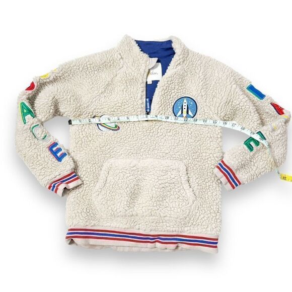 Mini Boden Ivory Space Race Embroidered Sherpa Half Zip Pullover Jacket 9-10 Yrs - Picture 9 of 10
